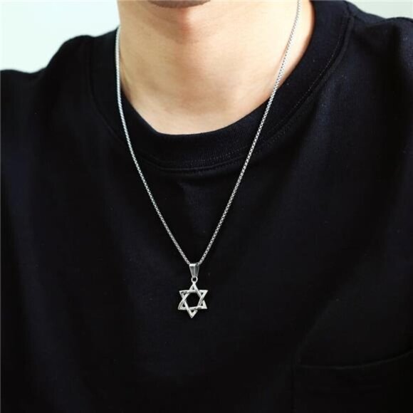 jonline24h Stainless Steel Necklace Star of David Chain - Picture 4 of 6